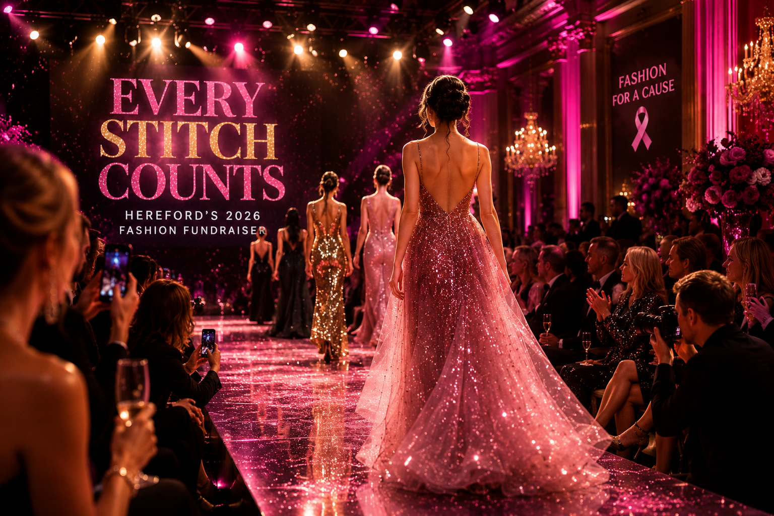 Models on the runway in sequinned gowns