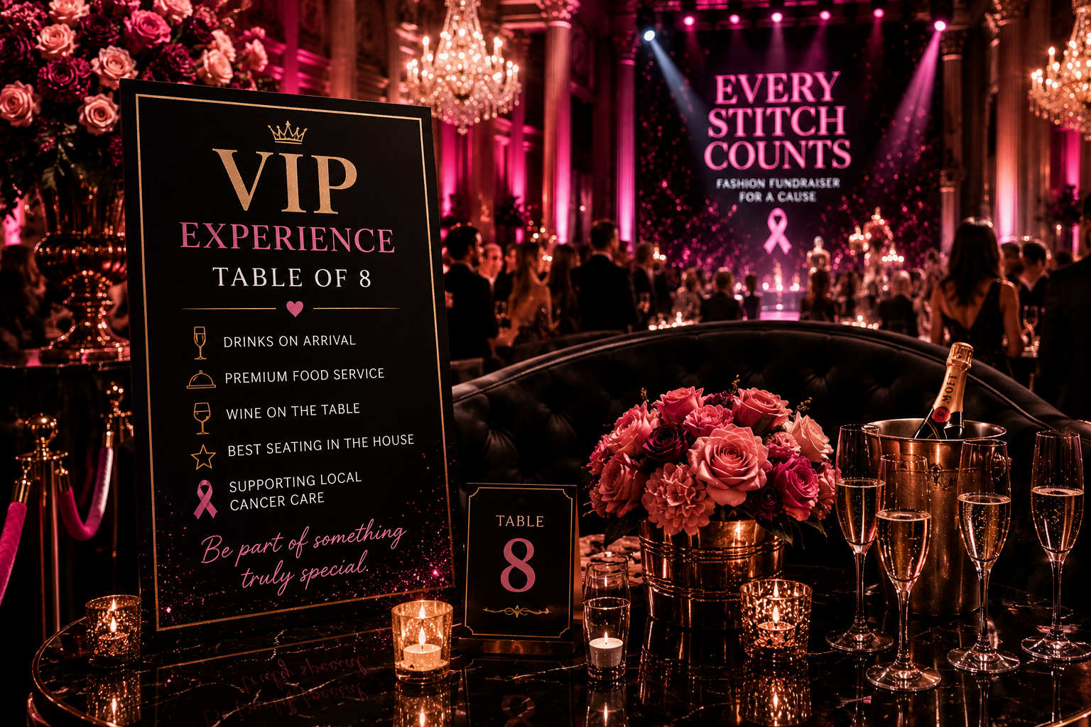 VIP table with roses and champagne